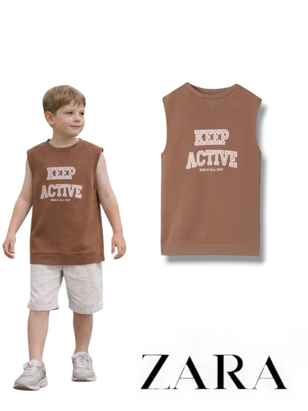 ZARA Boys Brown Sporty Oversized Vest NWT Sizes 8 & 10